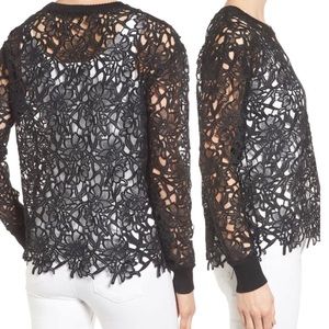 Halogen Black Floral Lace Pullover Long Sleeve Top